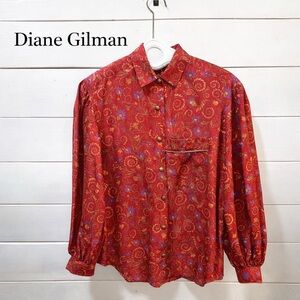 DIANE GILMAN Red Floral Silk Blouse – Size 8